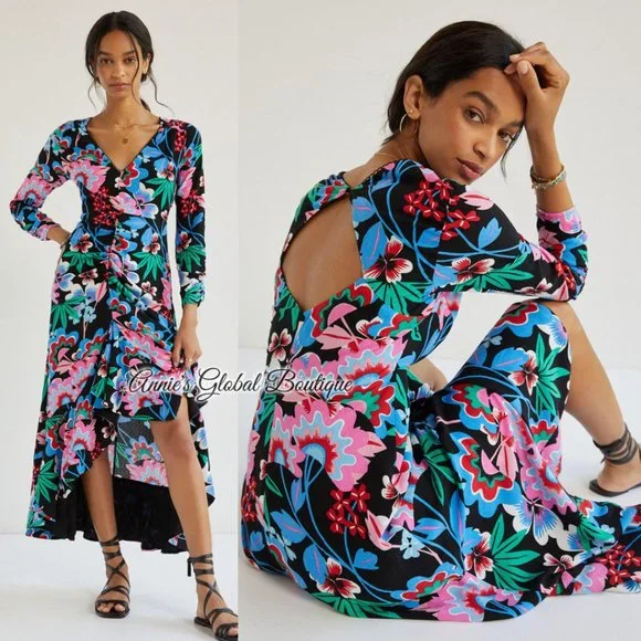 NWT ANTHROPOLOGIE Ruched Floral Maxi Dress. - Picture 6 of 16